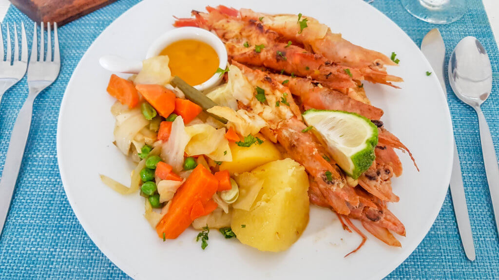 shrimps at Cafe del Mar, restaurant in Ponta do Ouro, Mozambique