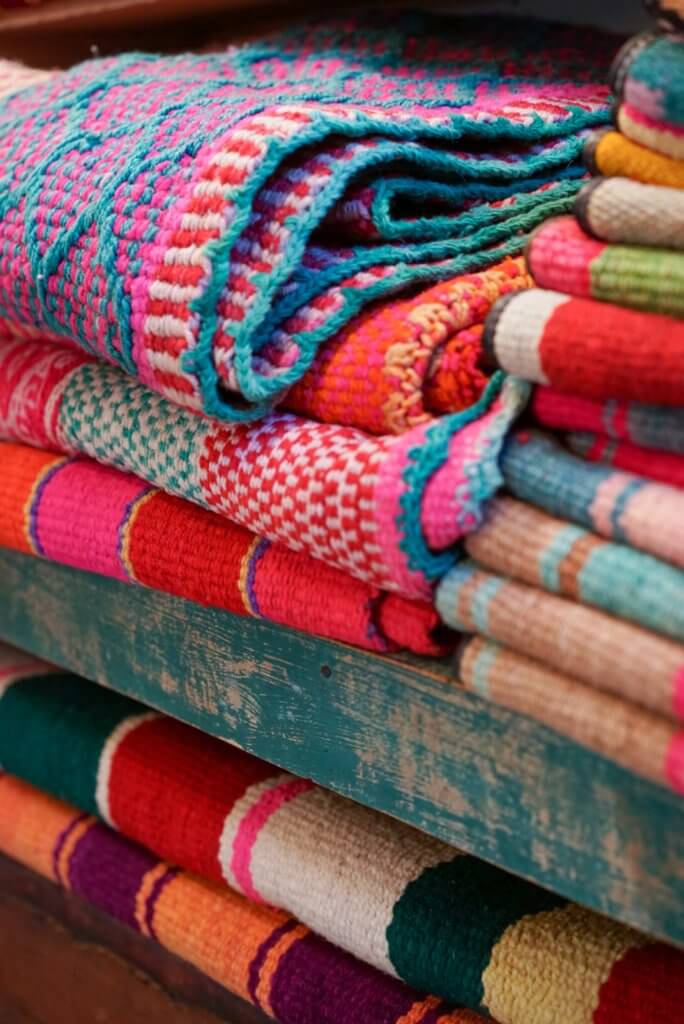 folded Mexican yoga blankets