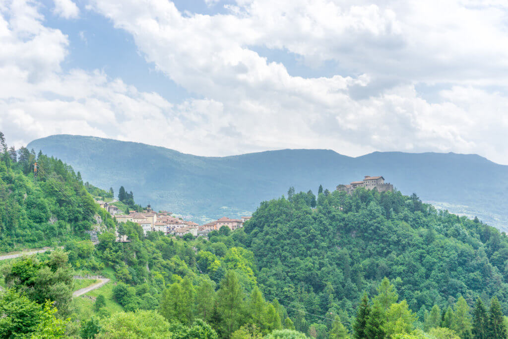 View of Stenico and Castle - Italian Alps in summer