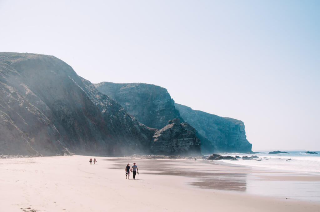 people walking on the beach - best yoga retreat in Portugal