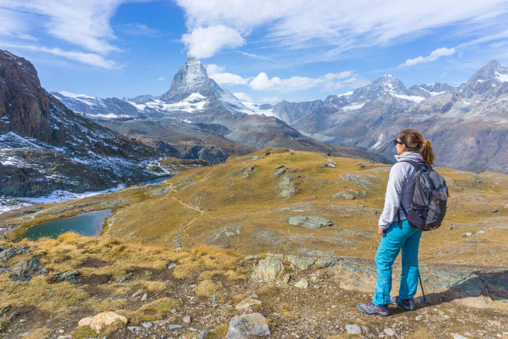 Zermatt hiking trail with view of the Matterhorn - best hikes in Europe