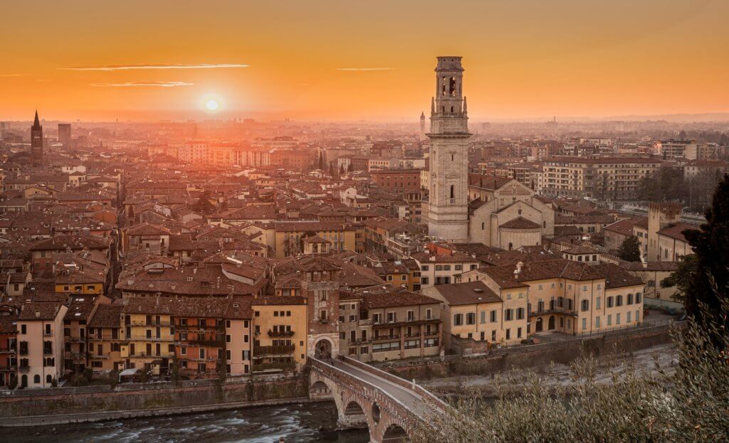 view of Verona at sunset - day tours from Venice